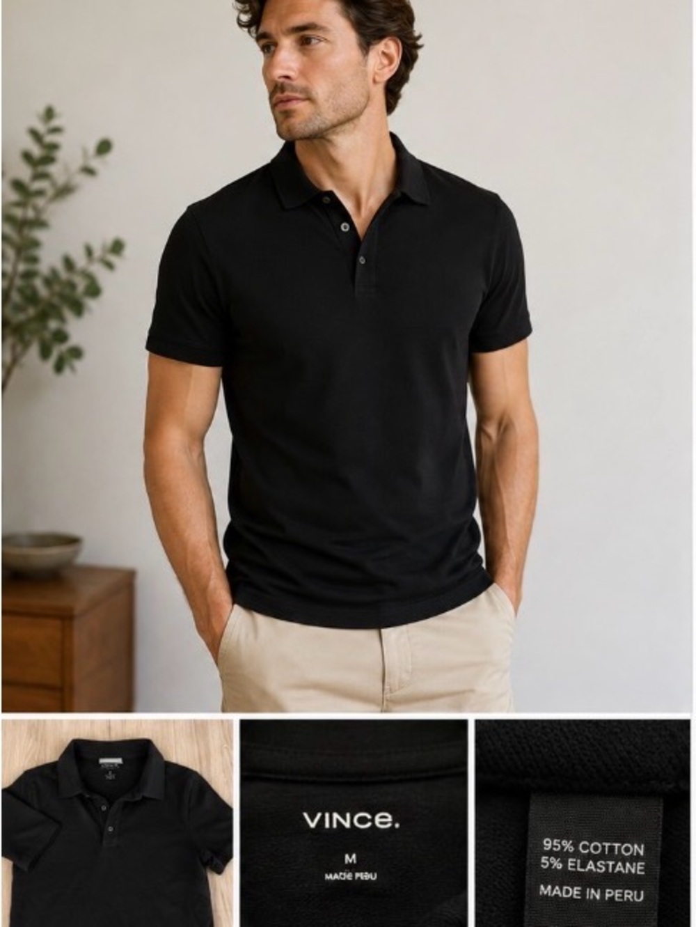 Vince Black Polo Shirt Men’s Size M | Short Sleeve | Classic Casual